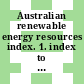 Australian renewable energy resources index. 1. index to articles published in Australia, or, by Australien authors in overseas publications.