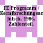 FE Programm / Kernforschungsanlage Jülich. 1986. Zahlenteil.