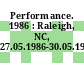 Performance. 1986 : Raleigh, NC, 27.05.1986-30.05.1986.