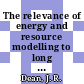 The relevance of energy and resource modelling to long range HTR studies : [E-Book]