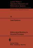 Mathematical Modeling for Industrial Processes /