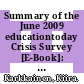 Summary of the June 2009 educationtoday Crisis Survey [E-Book]: Initial Reflections on the Impact of the Economic Crisis on Education /