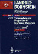 Thermodynamic properties of inorganic materials. Subvol. A, Pt. 2. Pure substances heat capacities, enthalpies, entropies and Gibbs energies, phase transition data Compounds from BeBr<g> to ZrCl2<g> /