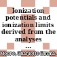 Ionization potentials and ionization limits derived from the analyses of optical spectra /
